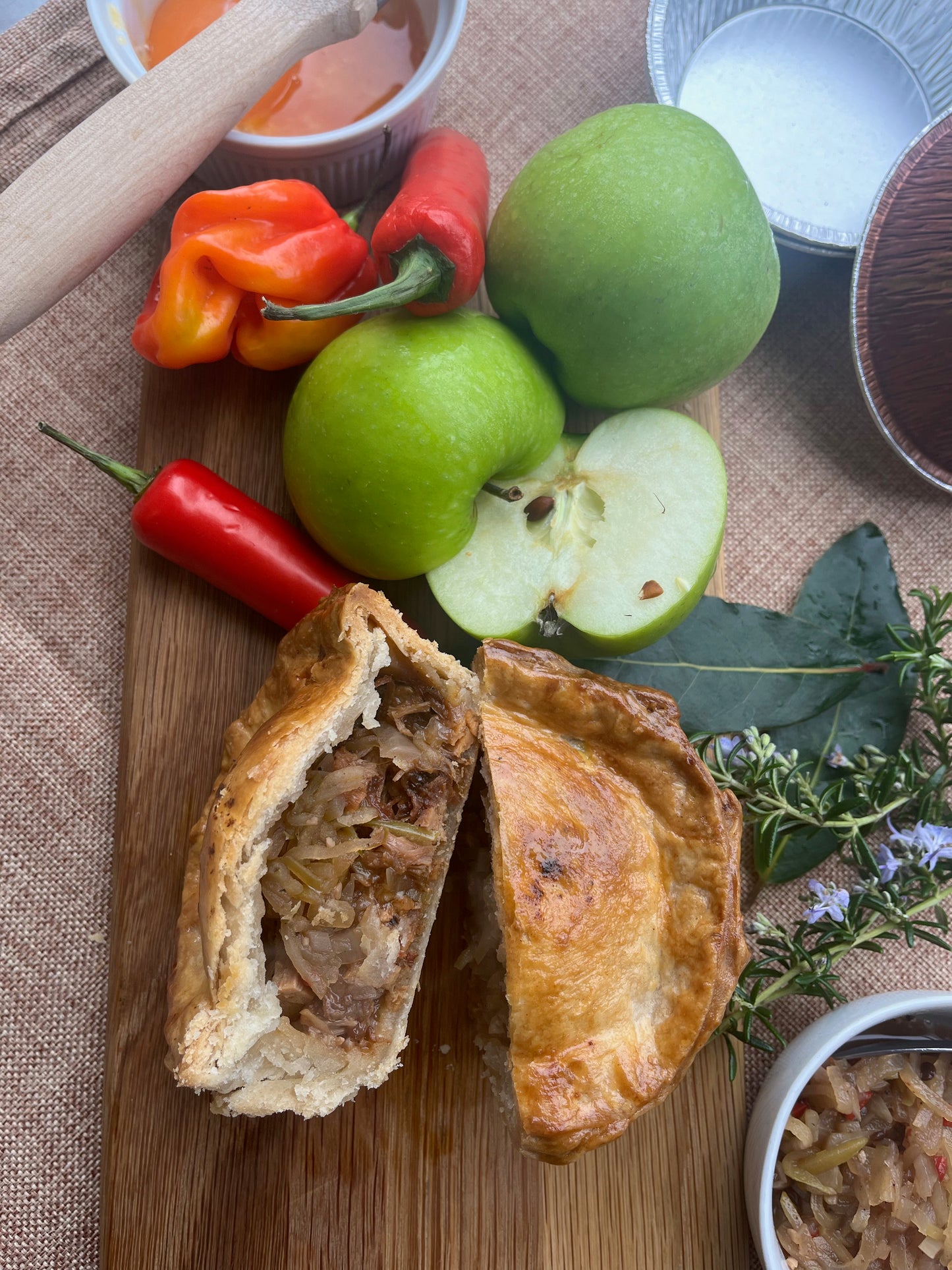 Pulled free-range pork shoulder with Bramley apple and chilli jam